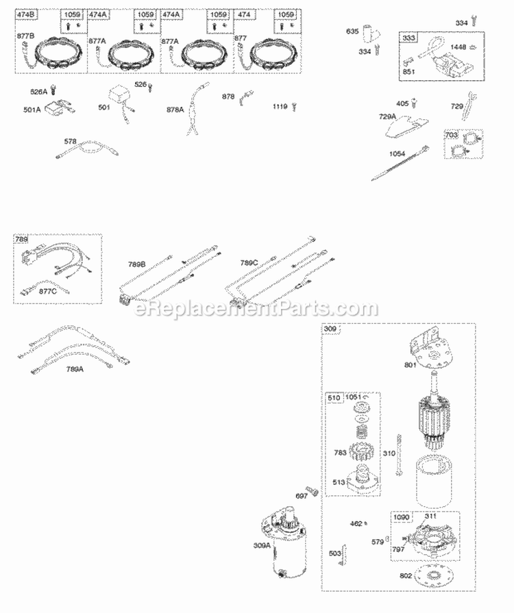 Alternator Wire Harness Starter Ignition Diagram and Parts List for 406777-0001-B1  Briggs and Stratton Engine